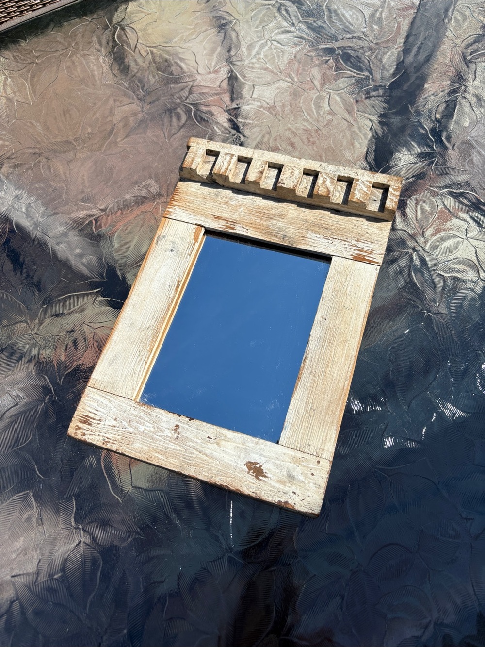 Vintage Rustic Whitewashed Wooden Wall Mirror - Home Wall Decor